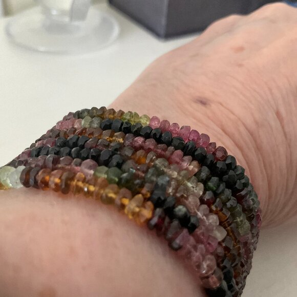 Faceted 7 strand tourmaline bracelet with unique silver clasp - Picture 3 of 10